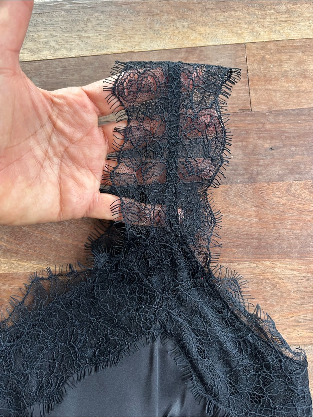 INC Black Lace-Trim Satin Cami M